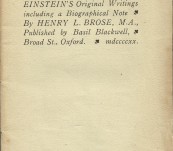 The Theory of Relativity. An Introductory Sketch based on Einstein’s Original Writings including a Biographical Note – Henry L Brose – 1920