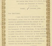 Exchange of Letters between Sir Leslie Orme Wilson and the Maharaja of Gondal on the former’s appointment as the Governor of Bombay – 1923. Subsequently Wilson to become Governor of Queensland