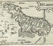 Madagascar – I.S. Lauretij  Published by Cornelis Claesz, Petrus Bertius, Barent Langenes,  – engraved by Benjamin Wright – c1600