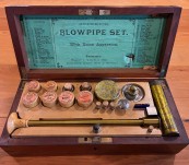 Antique Mineral Testing Kit – “Superior Blowpipe Set – With Extra Apparatus” by J.T. Letcher of Cornwall. Circa 1880-90. Retailers label overlaid, without loss of information – Tasmania: Hobart Walch & Sons; Launceston Walch Bros & Birchill.